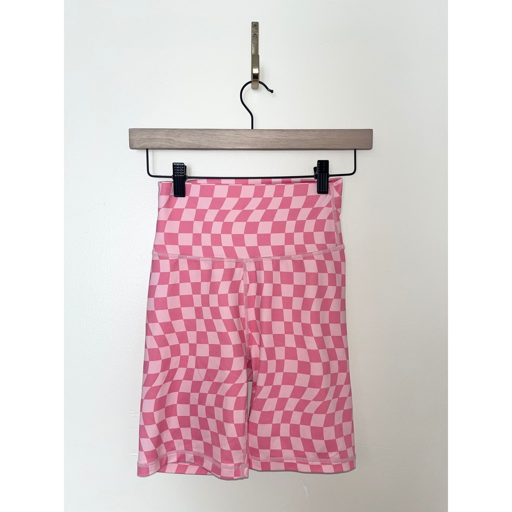 WILO The Label Pink Checkered High Rise Biker Shorts Workout Women's | S